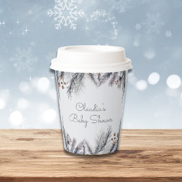 Winter Woodland Forest Modern Script Baby shower Papieren Bekers
