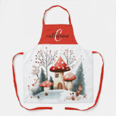 Winter Woodland Forest Mushrooms Monogram Naam Schort (Voorkant)