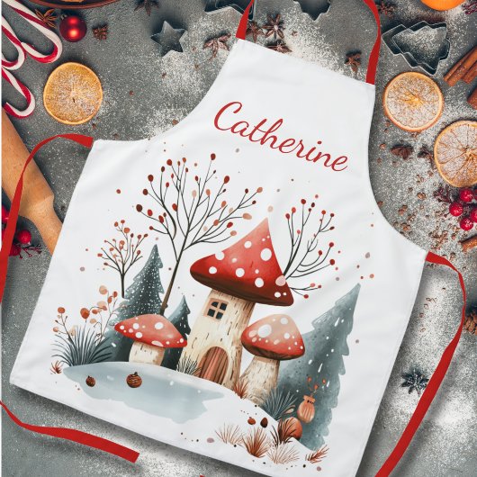 Winter Woodland Forest Paddenstoelen gepersonalise Schort