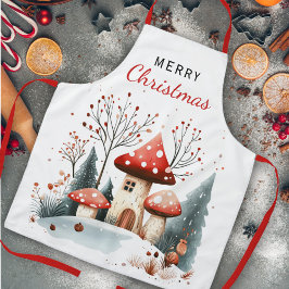 Winter Woodland Forest Paddestoelen Vrolijk Kerstf Schort