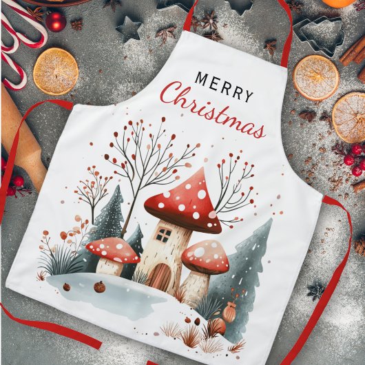 Winter Woodland Forest Paddestoelen Vrolijk Kerstf Schort