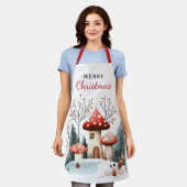 Winter Woodland Forest Paddestoelen Vrolijk Kerstf Schort (Gedragen)