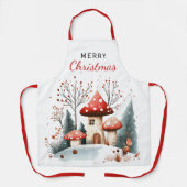 Winter Woodland Forest Paddestoelen Vrolijk Kerstf Schort (Voorkant)