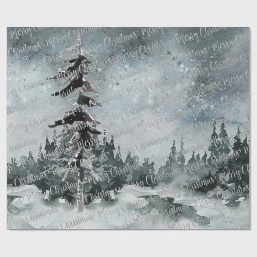 Winter Woodland Forest Silver Merry Kerstry Cadeaupapier (Vlak)
