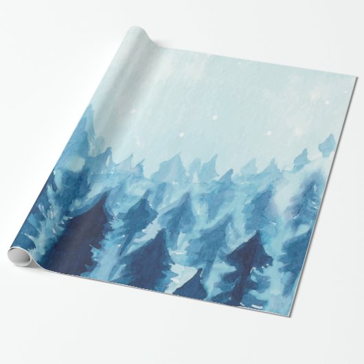 Winter Woodland, Forest Snow Blue Cadeaupapier (Uitgerold)