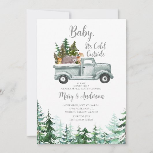 Winter Woodland Forest Truck Dier Geslacht onthull Kaart (Voorkant)