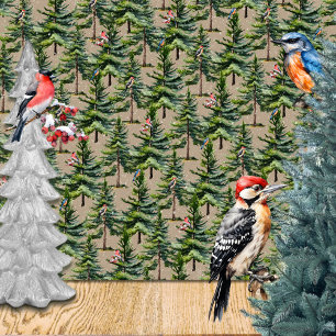 Winter Woodland Forest Vogels Eerste Sneeuwval Kra Cadeaupapier
