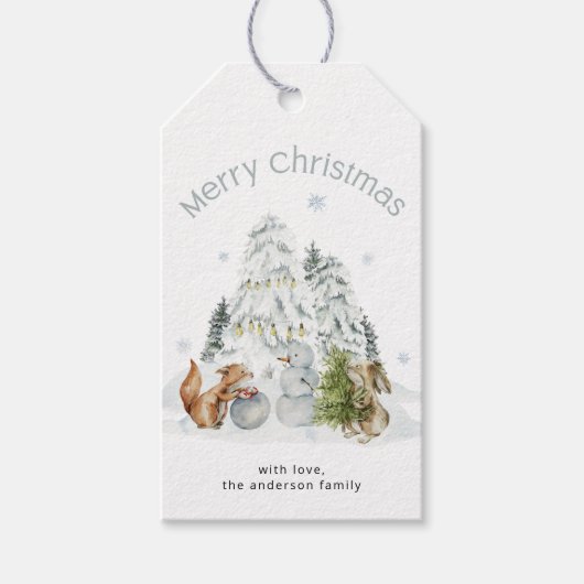 Winter Woodland Forest Vrolijk Kerstfeest Cadeaulabel (Voorkant)