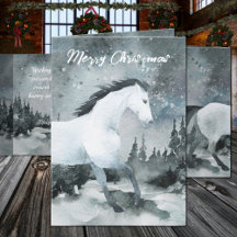 Winter Woodland Forest White Horse Merry kerst