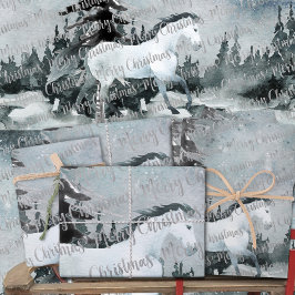 Winter Woodland Forest White Horse Merry kerst Inpakpapier Vel