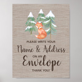 Winter Woodland Fox Adres Envelope Sign Poster