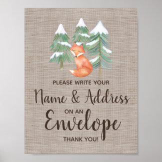Winter Woodland Fox Adres Envelope Sign Poster