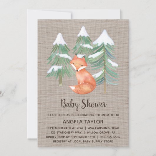 Winter Woodland Fox Baby shower Kaart (Voorkant)