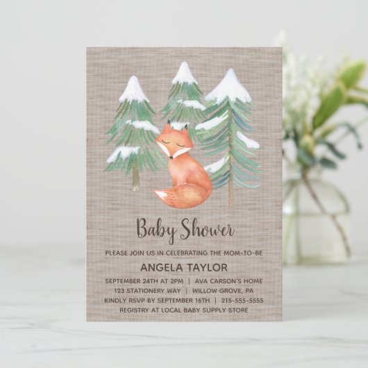 Winter Woodland Fox Baby shower Kaart (Staand voorkant)