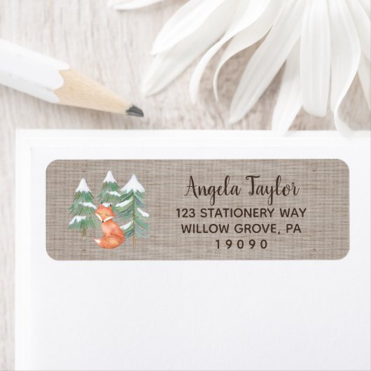 Winter Woodland Fox Baby shower Label (Insitu)