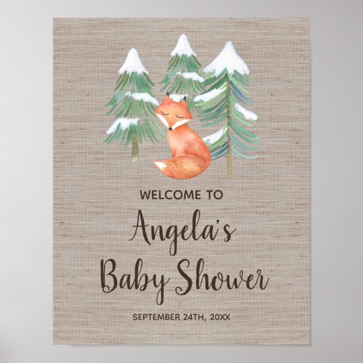 Winter Woodland Fox Baby shower Welkom Poster (Voorkant)
