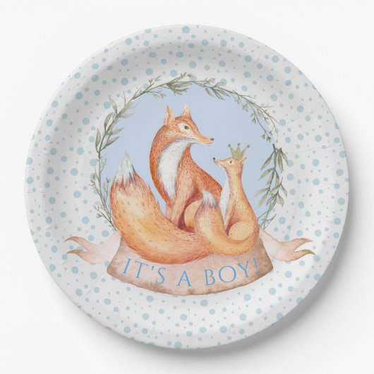 Winter Woodland Fox Boy Baby shower Papieren Borde Bordje (Voorkant)