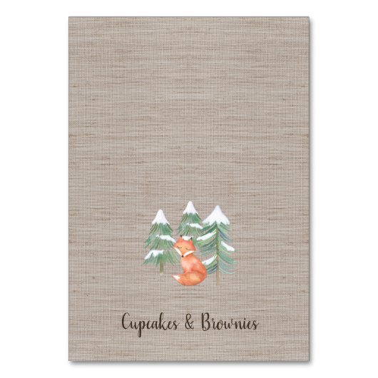 Winter Woodland Fox Buffet Food Labels Kaart (Voorkant)