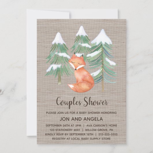 Winter Woodland Fox Couples Baby shower Kaart (Voorkant)