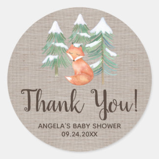 Winter Woodland Fox Dank je wel Ronde Sticker
