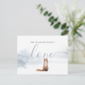 Winter Woodland Fox familienaam Script Love Feestdagenkaart (Staand voorkant)
