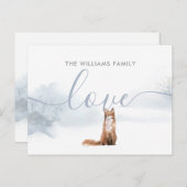 Winter Woodland Fox familienaam Script Love Feestdagenkaart (Voorkant / Achterkant)