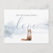 Winter Woodland Fox familienaam Script Love Feestdagenkaart (Voorkant)