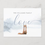 Winter Woodland Fox Family Name Script Love Feestdagenkaart<br><div class="desc">Geef jouw naam een persoonlijk tintje op dit briefkaart met een vos op een winterscène met bossen. Ontworpen door: Thisnotme©</div>