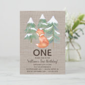Winter Woodland Fox First Birthday Party Kaart (Staand voorkant)