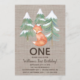 Winter Woodland Fox First Birthday Party Kaart