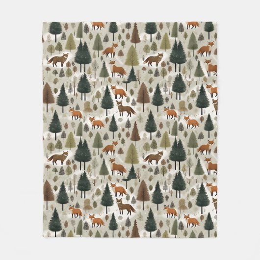 Winter Woodland Fox Fleece Deken (Voorkant)