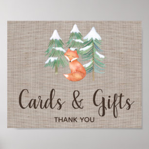 Winter Woodland Fox Kaarten en Gifts Sign Poster