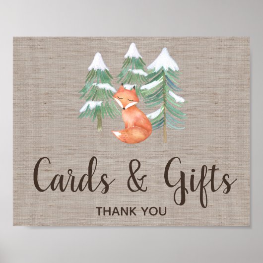Winter Woodland Fox Kaarten en Gifts Sign Poster (Voorkant)