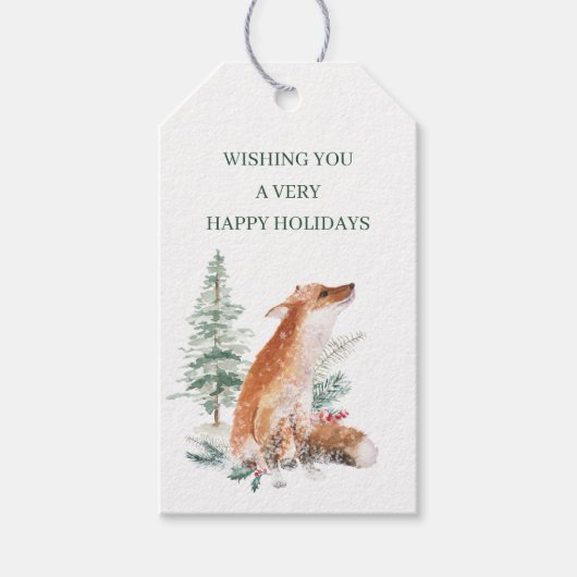 Winter Woodland Fox Kerstmis Nieuwjaar Gift Labels Cadeaulabel (Voorkant)