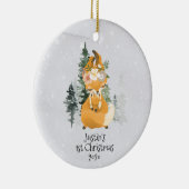 Winter Woodland Fox Mama Baby 1e Kerstmis Keramisch Ornament (Rechts)