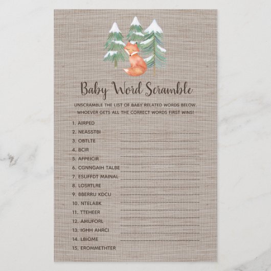 Winter Woodland Fox mammie of Dad Game Flyer (Achterkant)