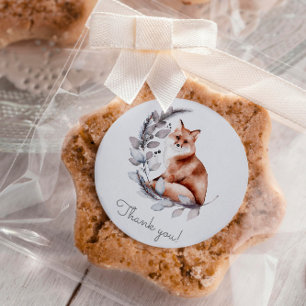 Winter Woodland Fox Modern Script Baby shower Ronde Sticker