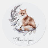 Winter Woodland Fox Modern Script Baby shower Ronde Sticker (Voorkant)