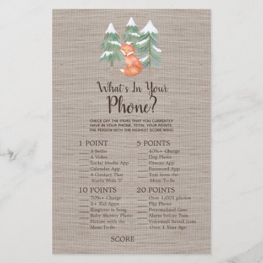 Winter Woodland Fox raad het juiste prijsspel Flyer (Achterkant)