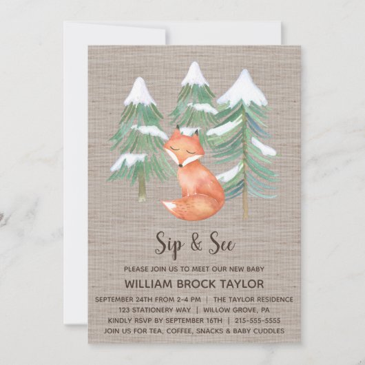 Winter Woodland Fox Sip en Zie Kaart (Voorkant)