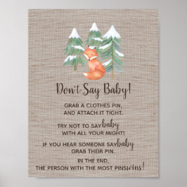 Winter Woodland Fox zeggen geen Baby Sign Poster