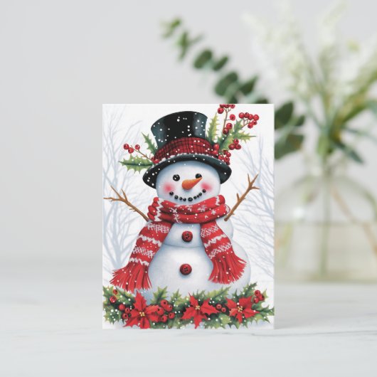 Winter Woodland Friends | feestelijke sneeuwman Briefkaart (Staand voorkant)