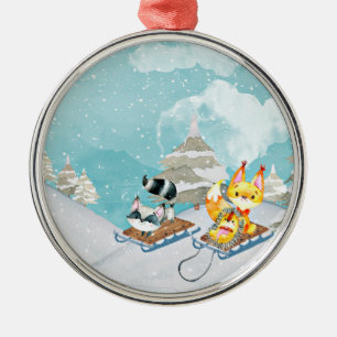 Winter Woodland Friends - Fox Hedég Illustratie Metalen Ornament