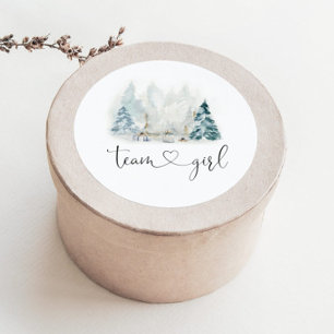 Winter woodland geslacht onthullen team meisje sti ronde sticker