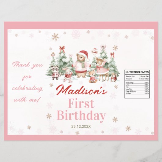 Winter Woodland Girl Birthday Chip Bag Wrapper Flyer (Voorkant)