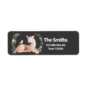 Winter Woodland Gold Pink Deer Greenery Etiket