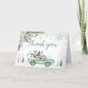 Winter Woodland Green Truck Baby shower Bedankkaart