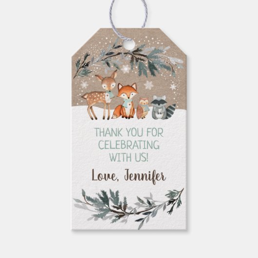 Winter Woodland Greenery Baby shower Cadeaulabel (Voorkant)