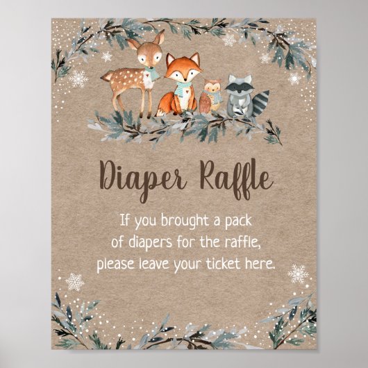 Winter Woodland Greenery Baby shower Diaper Raffle Poster (Voorkant)