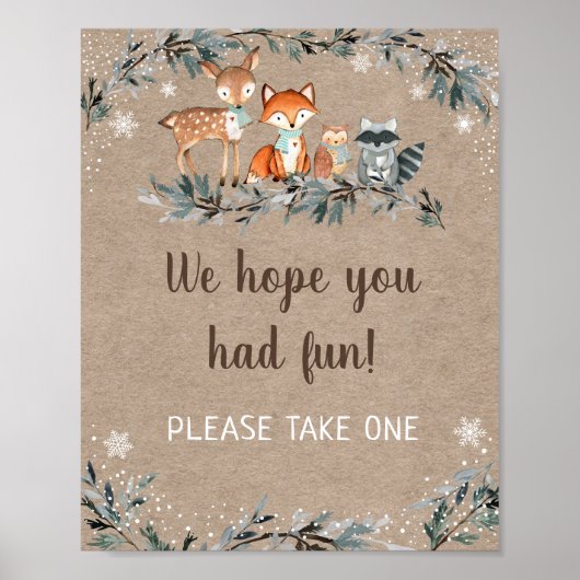Winter Woodland Greenery Baby shower Favor Poster (Voorkant)